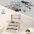 Dajasan Jewelry Organizer Box, Jewelry Holder Organizer Box, PU Leather Jewelry Box, Gift Idea for Valentine's Day, Birthday, Mother's Day, Christmas (Champagne) - color: Champagne + Gold