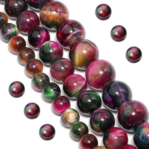 Natural Tiger Eye Beads, 60Pcs 6MM Onyx Agate Color Enhance Round Loose Beads Bulk, DIY Charm Smooth Gemstone Beads for Jewelry Making(4mm 8mm 10mm 12mm Beads) - color: Mix Pink Tiger Eye Beads, size: 6MM