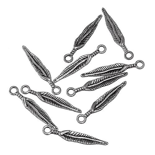RUBYCA 60PCS Charm Pendant Long Feather Tibetan Metal Beads Silver Color Jewelry Making Bracelet - color: Long Feather, size: 60 PCS