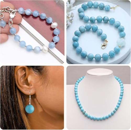 About 35pcs 10mm Natural Stone Beads Aquamarine Beads Crystal Gemstone for Jewelry Making, DIY Bracelet Necklace - color: Aquamarine, size: 10mm