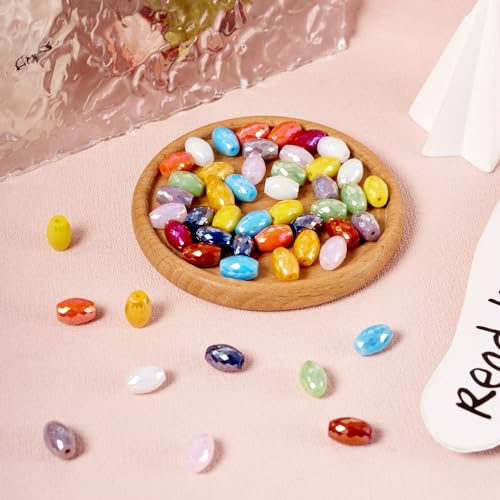 50Pcs Faceted Glass Oval Beads 11x8mm Crystal Column Suncatcher Beads Oval Shaped Kandi Beads Spacers for Crafts DIY Wind Chimes Jewelry Making Supplies - color: 10 Colors, Opaque