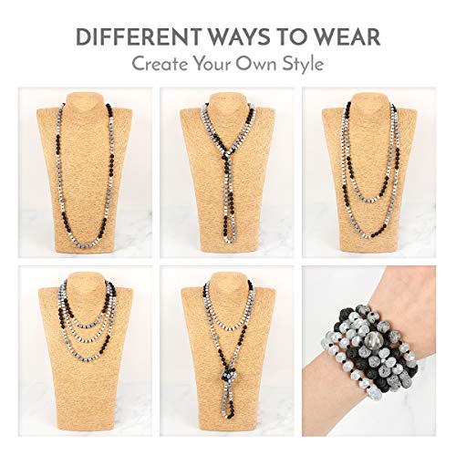 Bead Strand Versatile 60" Long Wrap Necklace - Handmade Knotted Multi Layer Sparkly Crystal, Semi Precious Natural Stone, Lava, Glass Faux Pearl - color: Natural Stone & Sparkly Bead Mix - Amazonite