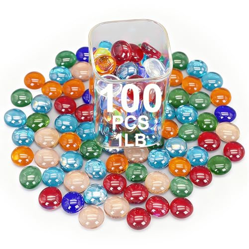 Mixed Gemstone Vase Fillers,Mixed Colour Glass Stones Flat Bottom Marble Beads for Aquarium Fish Tank Planter Crafts Home Decorative Art Craft Vase Filler (Colorful, 1 Pound) - color: Colorful, size: 1 Pound