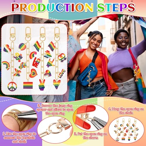 AUGSUN 189 Pcs LGBT Pride Keychain Making Kit DIY Bead Keychain Crafts Rainbow Charm Gay Lesbian Accessories for Pride Month Gifts LGBT Party Celebrations - style: LGBT