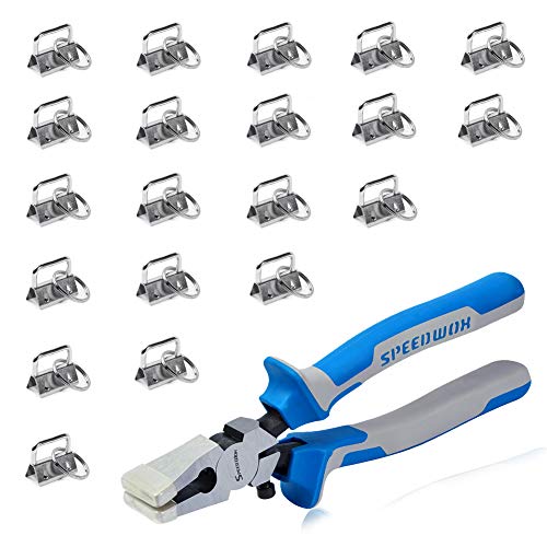 SPEEDWOX Key Fob Pliers and 20 Sets 1 Inch Key Fob Hardware with Keychain Split Rings Webbing Fabric Strapping Wristlet Set White Nickel Glass Breaking Pliers Tools Rubber Tips - size: 1" White Nickel