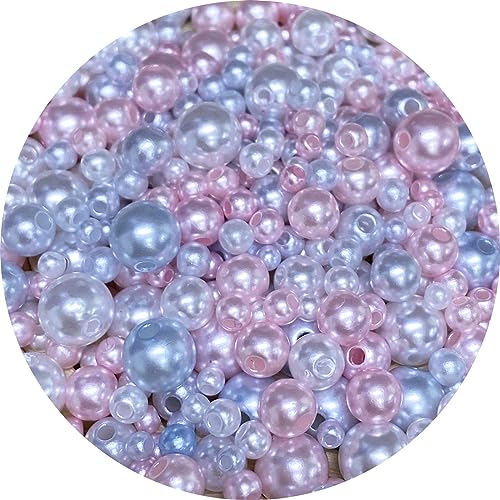 30g Mixed 3-8mm Pearl Beads Round Loose Satin Pearls Plastic Crafts Beads for Jewelry Making Earring Bracelet Necklace Key Chains Vase Fillers Home Decoration (Mixed Pink Blue Series) - color: Mixed Pink Blue Series