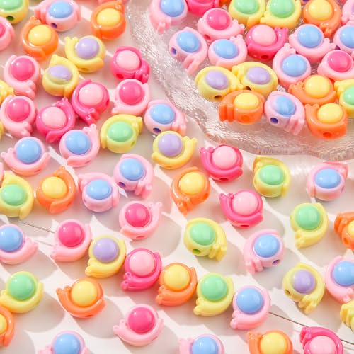 150pcs Acrylic Beads Colorful Animal Beads Rainbow Snail Beads for Jewelry Making Handmade DIY Bracelet, Charms Keychain Craft Supplies (Rainbow Snail) - color: rainbow snail