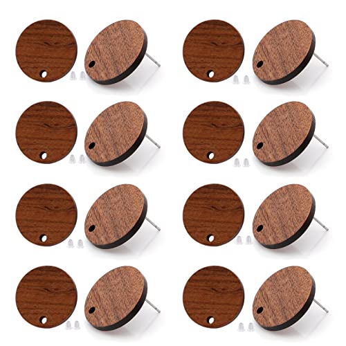 DoreenBeads 30Pcs Natural Wooden Stud Earrings Posts with Loop for Jewelry Making- Round Circle Wood Earring Posts with Ear Backs for Women DIY Earring Making Personalized Jewelry Findings - color: Round Circle