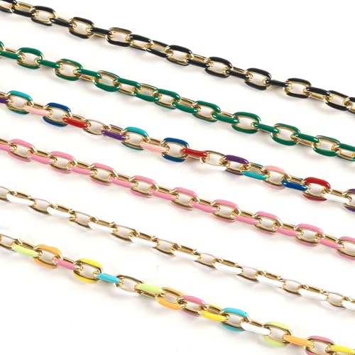 UMAOKANG 2 Yard Gold Plated Chain for Jewelry Making Stainless Steel Chains Bulk Colorful Enamel Paperclip Chain Roll with Jump Rings and Lobster Clasps - color: Light Colorful