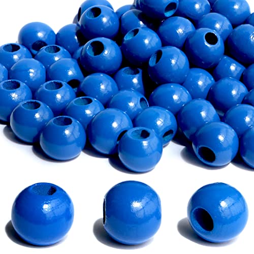 240Pcs 16mm Navy Blue Wood Beads for Craft Large Hole:6mm Round Beads for Making Art(Hole:6mm) - color: Navy Blue