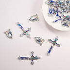 SUNNYCLUE 1 Box 20Pcs Easter Holiday Tibetan Style Rosary Cross and Center with Alloy Cross Pendants and Oval Chandelier Links for Rosary Beads Jewelry Necklace Making Supplies - color: 20pcs Double Sided Blue Themed Cross Charms and Linking Connectors