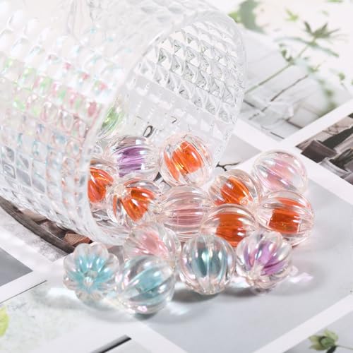 15Pcs Acrylic Beads 16mm Round Pumpkin Shaped Bead in Bead Fit for DIY Jewelry Bracelet Necklace Keychain Beadable Pens Mobile Phone Chain Making Cute (Round Pumpkin) - color: Round Pumpkin Bead in Bead