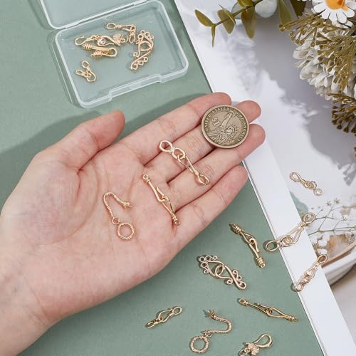PH PandaHall 18K Gold Plated Brass Hook Clasps S Hook Ring Toggle Clasps 18pcs 9 Styles Toggle Jewelry Clasp End Clasp Connectors Jewelry Closure for Bracelets Necklaces Christmas DIY Crafts Gifts