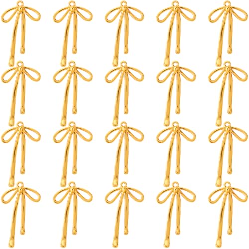 PAGOW 20pcs Bow Charm for Jewelry Making, Gold Plated Alloy Bow Tie Charm with Hole, Cute Bowknot Dangle Connector Pendant for Necklaces, Bracelets, Earrings, DIY