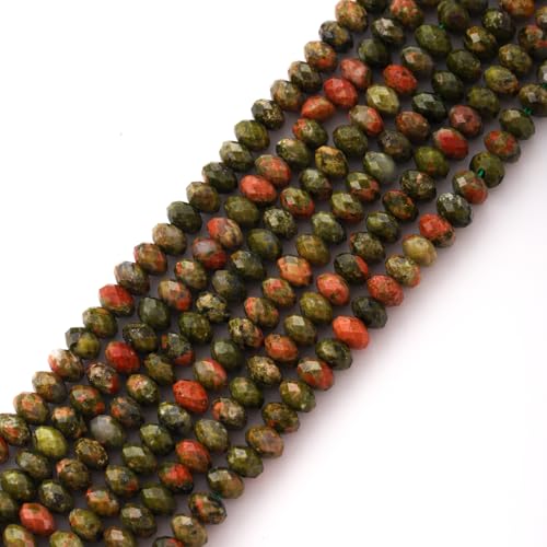 Faceted 4x6mm Natural Unakite Stone Rondelle Spacer Gemstone Beads Loose Semi Gemstone Beads for Jewelry Making - color: Unakite