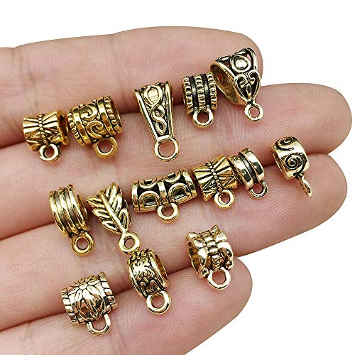 100g (About 125pcs) Antique Gold Bail Tube Spacer Bead Hanger Fit Charm European Bracelet Charms Pendant Bails for Jewelry Making and Crafting (M376) - color: Antique Gold