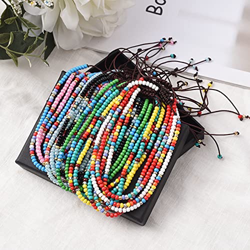 XIJIN 18 Pieces Elastic Beaded Anklets for Women Handmade Beach Boho Colorful Beads Ankle Bracelets Set - color: Colorful b