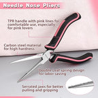 6 Inches Small Needle Nose Pliers for Jewelry Making Serrated Jaws Mini Extra Long Needle Nose Pliers with Spring, Tiny Precision Jewelry Making Supplies for Gripping, Pink Tool for Women - style: Needle Nose Pliers Serrated Jaws