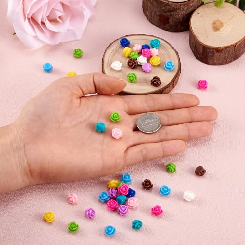 Beadthoven 50pcs Handmade Flat Base Opaque Resin Colorful Rose Flower Beads for DIY Beading Jewelry Necklace Bracelet Earring Supplies 9x7mm Hole: 1mm - color: 0Mixed Rose#9x7mm