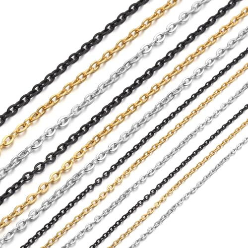 Topacket 33Feet Black Stainless Steel Necklace Chains Cable Link Chains for Jewelry Making DIY Craft Kit with Lobster Clasps Jump Rings - color: Black, size: 2.5mm