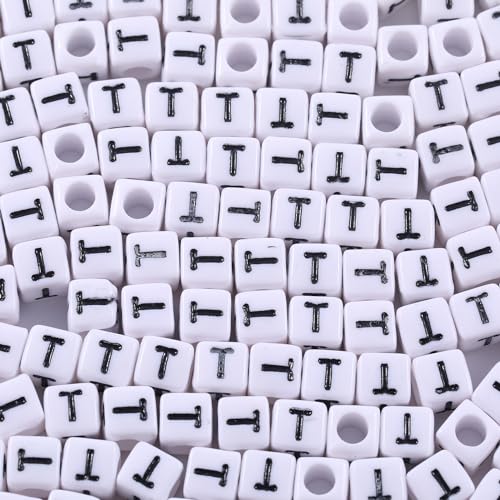 1000Pcs White Acrylic Letter Beads 6x6mm Letter T Cube Alphabet Beads for DIY Bracelet Necklace Jewelry Making - color: Letter-T