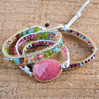 YGLINE Women Boho Handmade Natural Stone Crystal Leather Bead Wrap Bracelets Collection - color: Rhodochrosite 2-3w