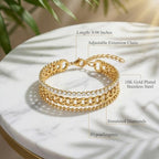 Gmai 18K Gold Plated 3-in-1 Layered Diamond Bracelet for Women, Adjustable Stainless Steel Stackable Bracelet with Extender Chain, Fashion Gift for Mother’s Day Wedding Graduation Christmas