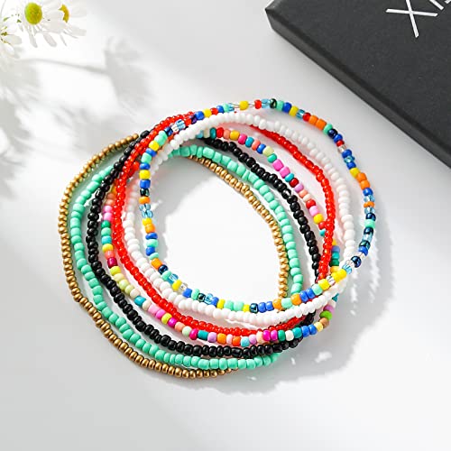 XIJIN 18 Pieces Elastic Beaded Anklets for Women Handmade Beach Boho Colorful Beads Ankle Bracelets Set - color: Colorful c