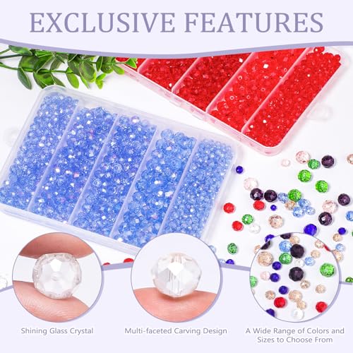 850Pcs 4/6/8/10mm Crystal Glass Beads for Jewelry Making Faceted Rondelle Flat Beads for Bracelets Necklace Earrings DIY Crafts(White Crystal AB Bead) - color: White AB