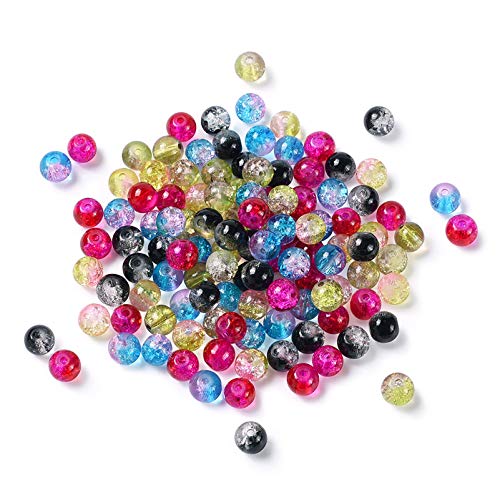 Craftdady 100Pcs 8mm Mixed Colors Crackle Glass Round Beads Handmade Transparent Colorful Split Glass Loose Ball Beads for Jewelry Making Hole: 1.3-1.6mm - color: Mixed Two Tone Colors, size: 8mm