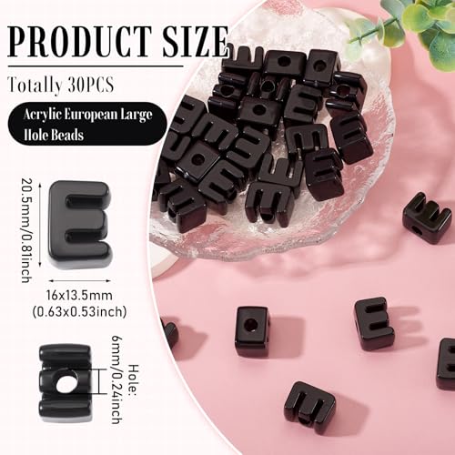 Craftora 30Pcs Black Acrylic Slider Letter E Beads Block Charm Chunky Bubble Alphabet Bead Large Hole Initials Beads for Keychain Bracelet Necklace Jewelry Making - color: Letter E