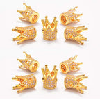 AD Beads Zircon Pave Rhinestones Crown Big Hole Bracelet Connector Spacer Beads (10 Pcs Clear on Gold Crown (9x12mm)) - color: 10 Pcs Clear on Gold Crown (9x12mm)