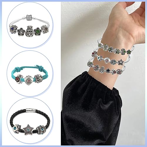 TOAOB 30pcs Assorted Rhinestone European Antique Silver Plating Silver Lampwork Charming Beads Inlaid Rhinestone Large Hole Spacer Beads Charms Supplies for Bracelet Necklace Jewelry Making