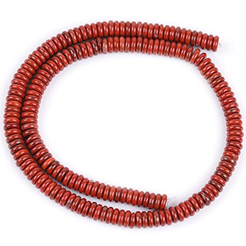 GEM-Inside 2x6mm Natural Red Jasper Gemstone Heishi Disc Rondelle Spacer Beads for Jewelry Making Full 15" Strand Energy Stone Healing Power Crystal - color: Red Jasper