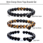Hamoery Men Women 8mm Tiger Eye Stone Beads Bracelet Elastic Natural Stone Yoga Bracelet Bangle - color: B-3 Pcs Set 2-21003