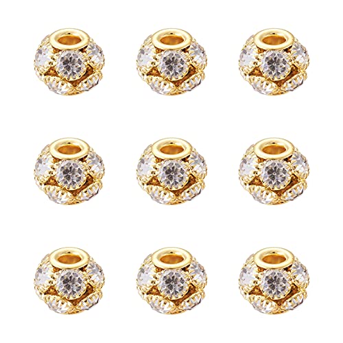 Craftdady 30Pcs 12mm Crystal Rhinestone Rondelle Spacer Beads Golden Disco Ball Loose Beads for Jewelry Making - color: Golden-12x10mm