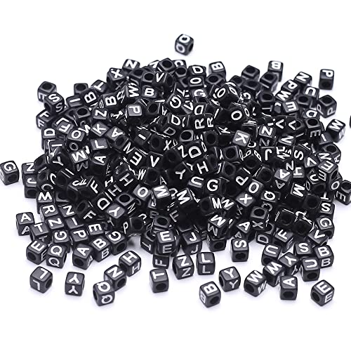 1000Pcs Black Acrylic Square Letter Beads White Cube Alphabet Beads White Letter A-Z Mixed Plastic Loose Beads for Jewelry Making Friendship Bracelets Key Chains Necklaces(6mm) - color: black-white(6mm)