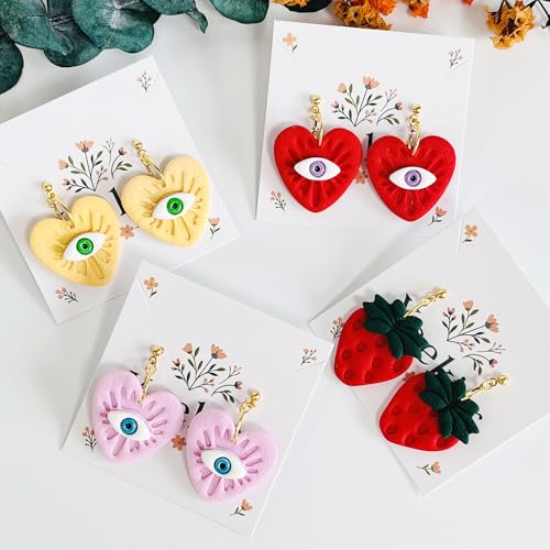 Xaekicr 4PCS Polymer Clay Cutters Set - Eye, Strawberry, Clover Heart Shape Clay Earring Cutters for DIY Jewelry Making, Clay Tools and Polymer Clay Molds - color: 2A color