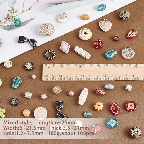 About 108Pcs Assorted Czech Beads Mixed Styles Czech Glass Beads Random Spacer Loose Bead for Bracelets Necklaces Earrings Jewelry Making Hole: 1.2-7.5mm