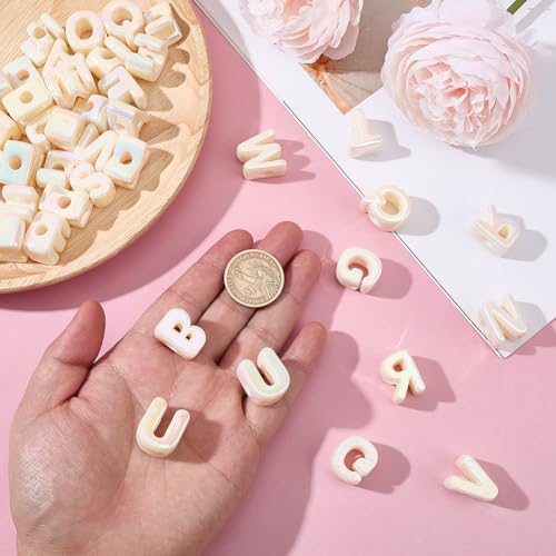 52Pcs 26 Styles Alphabet Shaped Beads Large Hole Letter Beads Small A to Z Hollow Pearlized European Acrylic Loose Smooth Spacers for Necklace Earrings Bracelets Keychain Jewelry DIY Crafts - style: Style 3