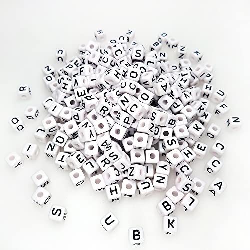300 Pieces 10x10mm Big Large Cube Acrylic Alphabet Letter Beads A-Z Mixed Plastic Shape Loose Beads for Jewelry Making Bracelets Necklaces Key Chains (White) - color: White