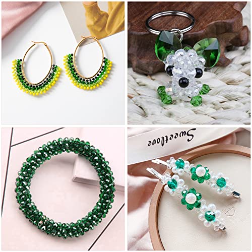 1000pcs Green Rondelle Crystal Glass Beads 2mm 4mm 6mm 8mm 10mm Mixed Sizes, Faceted Briolette Crystal Glass Spacer Beads for Jewelry Making with Container Box - color: Green