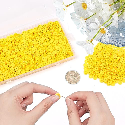 2000Pcs White Clay Beads Polymer Clay Spacer Beads Flat Beads 6mm Round Heishi Vinyl Beads for DIY Craft Adults Bracelets Necklace Jewelry Making Earring Accessories (Yellow) - color: Yellow