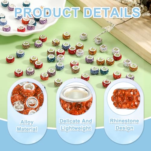 uxcell 50Pcs European Large Hole Beads, Rhinestone Craft Bead Crystal Charm Spacer Beads for Pens Bracelet Making Necklace DIY Craft, Orange - color: Orange
