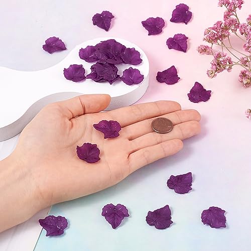 Crafans 100Pcs Frosted Acrylic Leaf Charms Purple Mardi Gras Charms Leaf Beads Plant Pendants Autumn Maple Leaves Beads Charms for Earrings Crafts DIY Jewelry Making Supplies 24x22.5x3mm - color: Purple