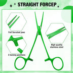 BBTO Hemostat Curved and Straight Hemostat Forceps Piercing Pliers Forceps, Stainless Steel Straight and Curved Pliers, Fishing Tweezer(Green,2 Pcs) - color: Green
