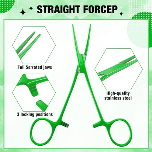 BBTO Hemostat Curved and Straight Hemostat Forceps Piercing Pliers Forceps, Stainless Steel Straight and Curved Pliers, Fishing Tweezer(Green,2 Pcs) - color: Green