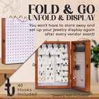 Tapeera Folding Peg Board Display Stand For Vendors 40 Hooks Included - Jewelry Display For Craft Show - Tabletop Pegboard Earring Display For Vendor Event - Bracelet Display Rack For Selling Keychain