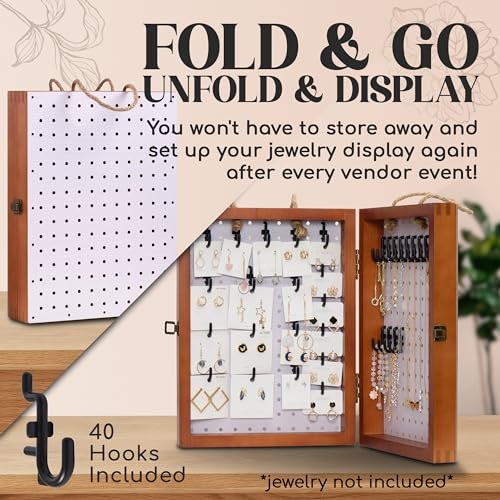 Tapeera Folding Peg Board Display Stand For Vendors 40 Hooks Included - Jewelry Display For Craft Show - Tabletop Pegboard Earring Display For Vendor Event - Bracelet Display Rack For Selling Keychain
