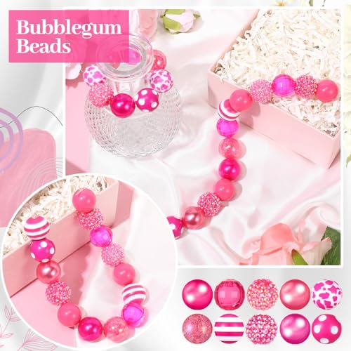 Ferreve 20 Pcs Chunky Bubblegum Beads 20mm Focal Pen Large Rhinestone Pearl Beads for DIY Beadable Pen School Jewelry Making Keychain Craft Making(Hot Pink) - color: Hot Pink